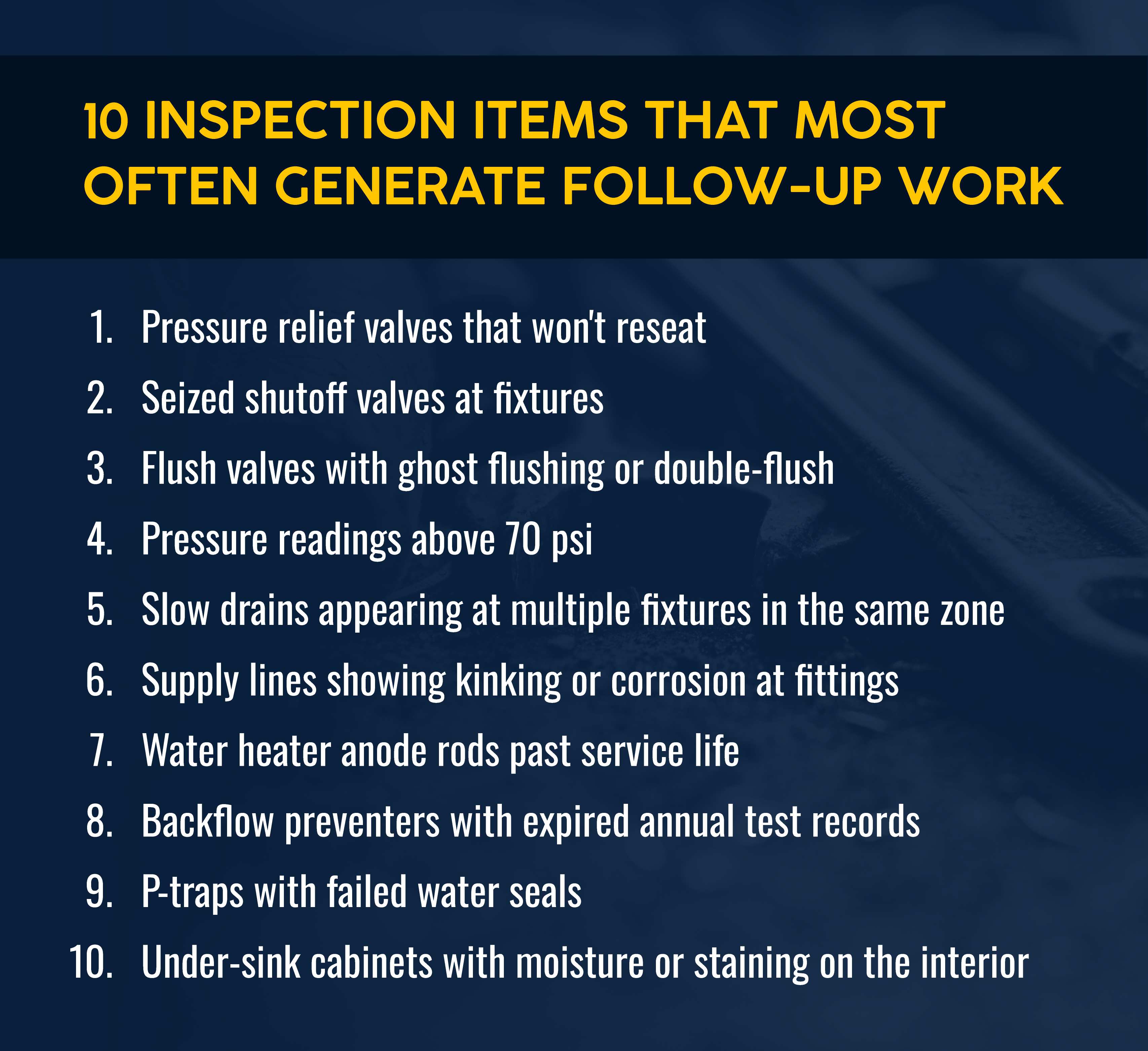 10 Plumbing Inspection Items That Most Often Generate Follow-Up Work